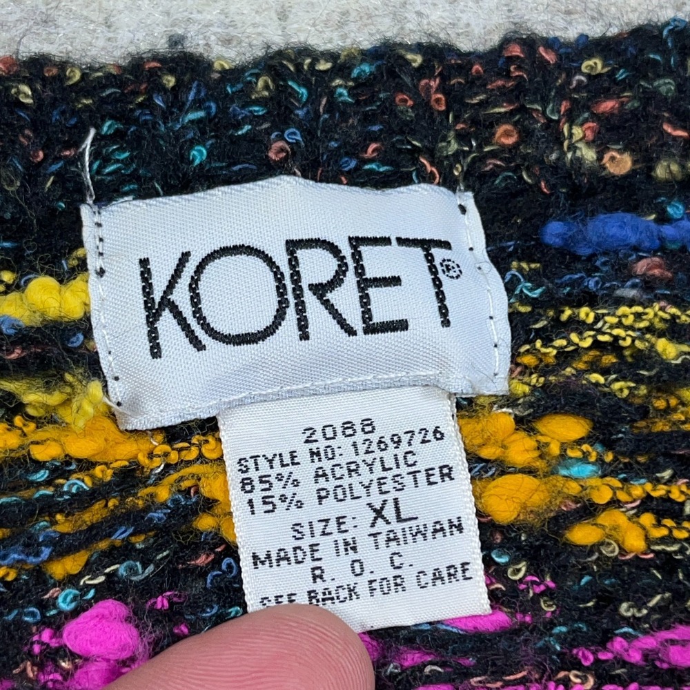Vintage Koret Cardigan Sweater Women XL Multi Pink Blue 90s Grandpa Boho Knit - Picture 3 of 10